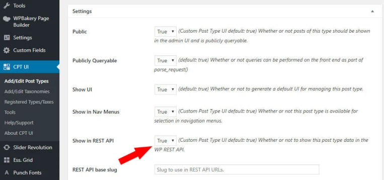 Bật REST API trong Plugin Custom Post Type UI