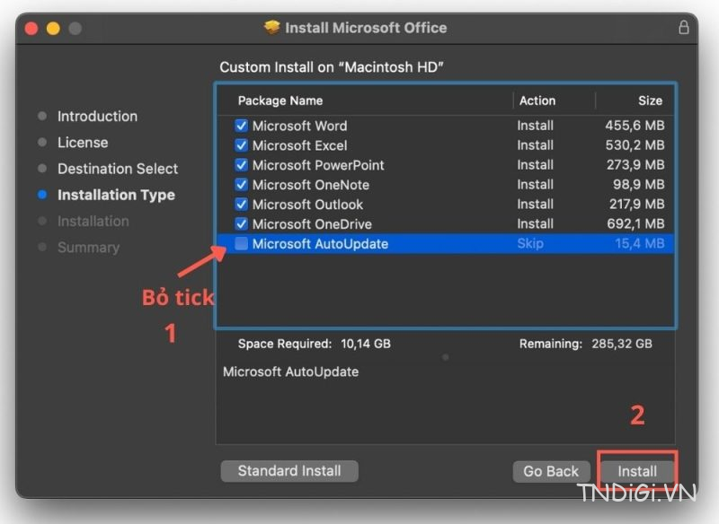 Bỏ chọn mục Microsoft Auto Update