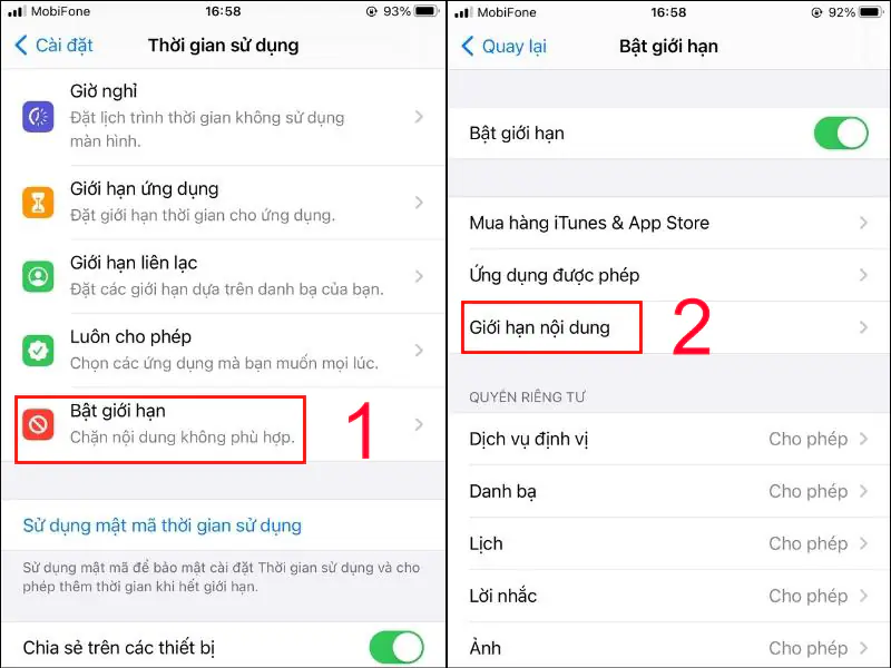 Chặn trang web trên điện thoại IOS