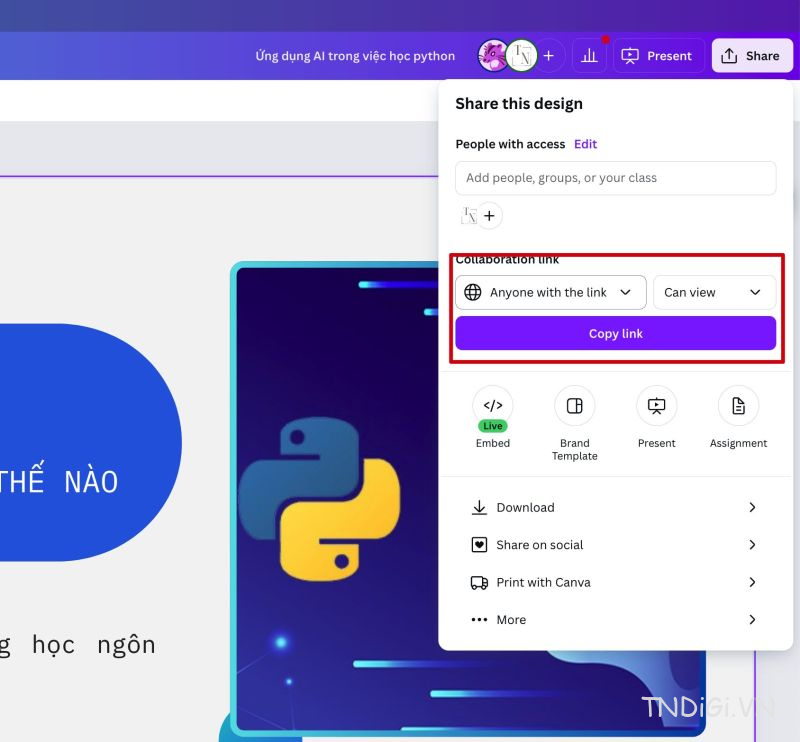 Chia sẻ thiết kế thuyết trình Canva