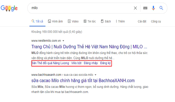 Dạng Google Sitelink một hàng