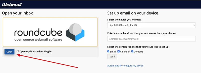 Đăng nhập vào Roundcube để vào mail
