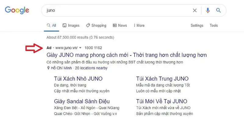 Doanh nghiệp trả phí để xuất hiện sitelinks ở đầu trang tìm kiếm