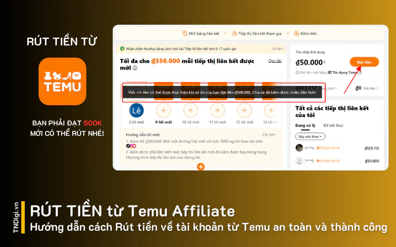 Hướng dẫn cách Rút tiền về tài khoản từ Temu an toàn và thành công
