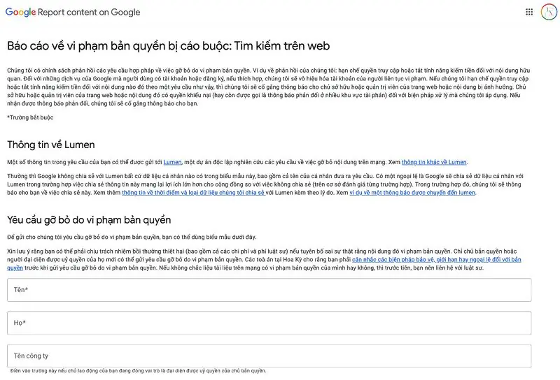 Khai báo với google khi bị đánh cắp nội dung