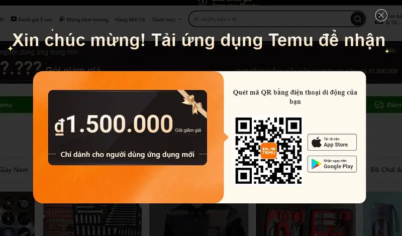 Người cài ứng dụng, tạo tài khoản theo đường dẫn được cấp sẽ được tặng "quà" giá trị lớn (theo quảng cáo của Temu)