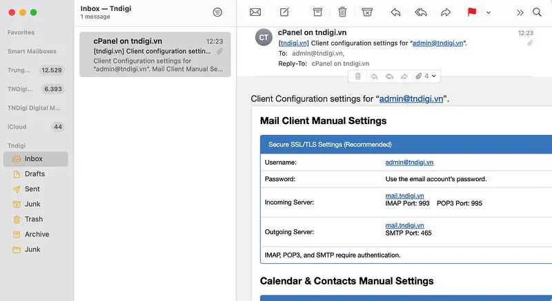 Như thế là thành công rồi, bạn mở phần Mail lên để kiểm tra xem nhé!