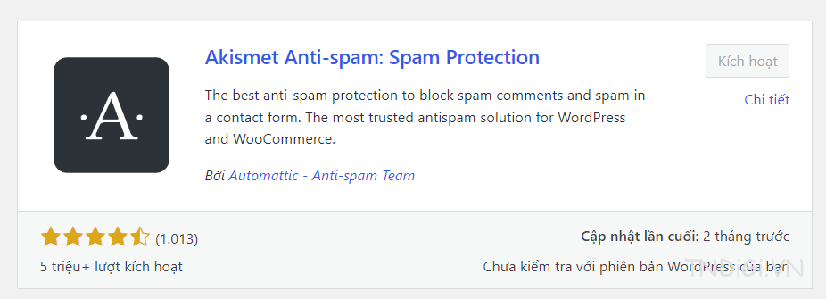 Plugin chống Spam Akimet Anti-spam