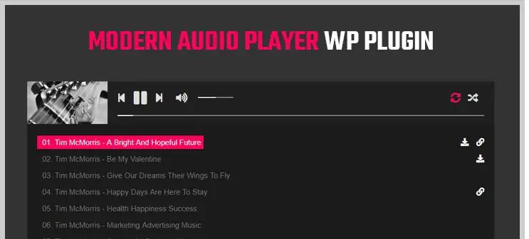 Plugin này hỗ trợ nhiều loại nội dung âm thanh như mp3, SoundCloud và Podcast trong danh sách phát.