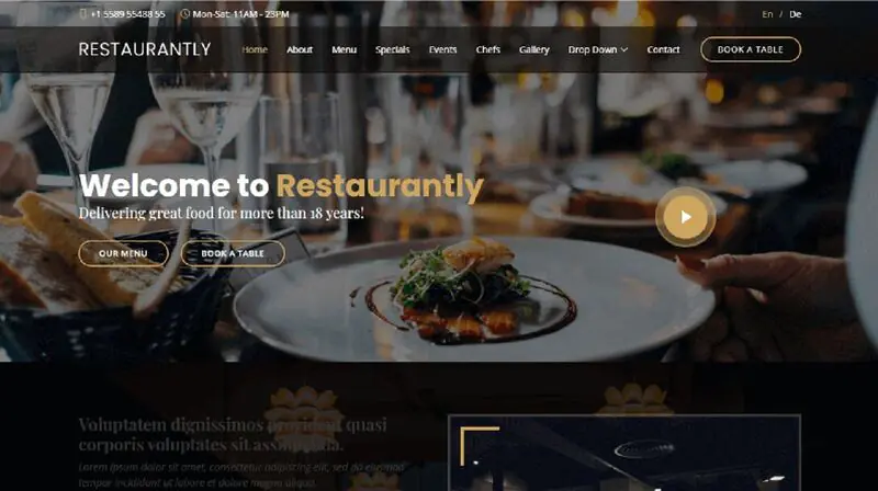 Restaurantly – Mẫu template website miễn phí dành cho nhà hàng