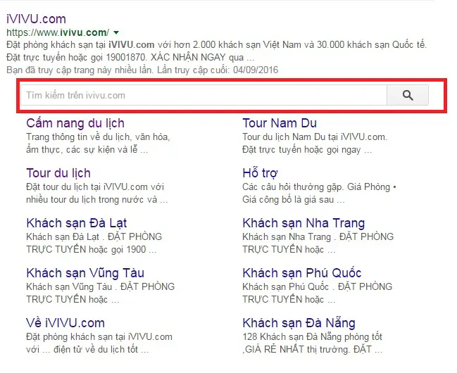 Searchbox sitelinks hiển thị với một website