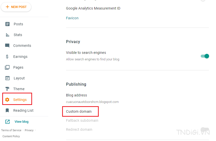 Tạo custom domain cho Blogger