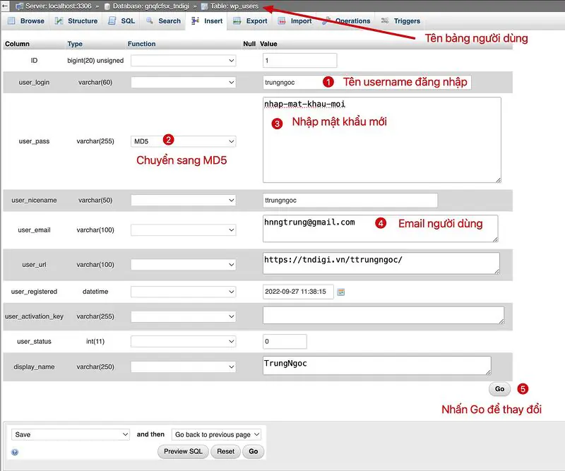 Thay đổi mật khẩu User bằng PhpMyAdmin trong 1 nốt nhạc
