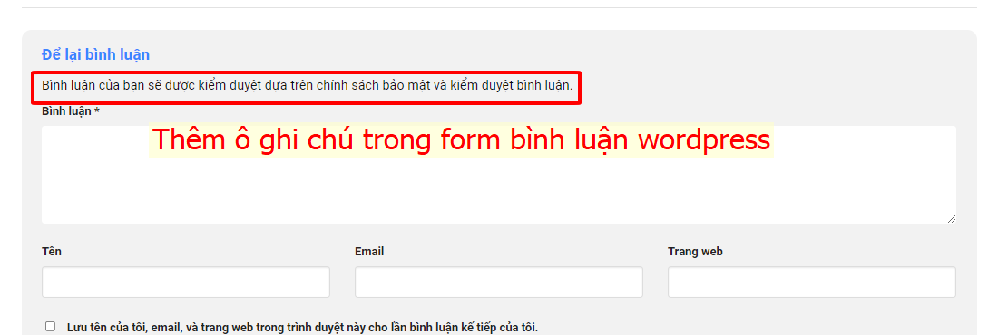 Thêm ô ghi chú trong form bình luận wordpress