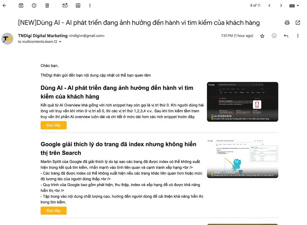 Tính năng gửi bài viết tự động qua mail