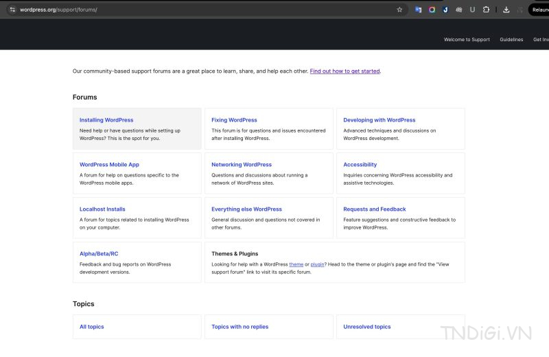 Wordpress có hẳn một forum để hỗ trợ người dùng