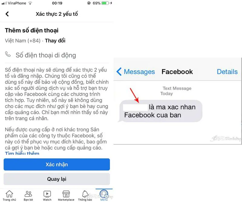 Xác minh tài khoản Facebook bằng số điện thoại bước 5 + 6