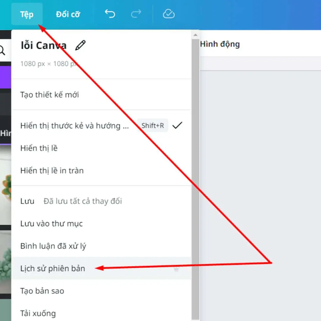 Xem các phên bản lịch sử chỉnh sửa thiết kế Canva