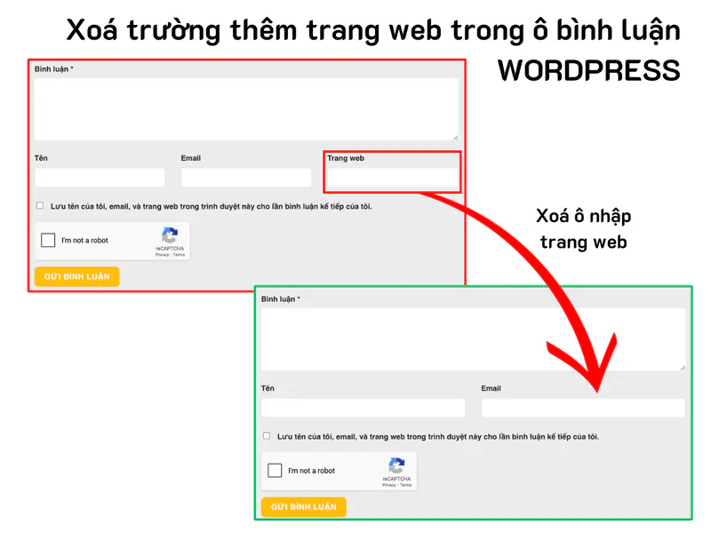 Xoá trường thêm trang web trong ô bình luận wordpress