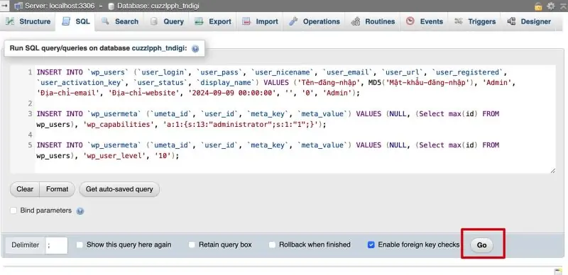 Cách bạn tạo mới Admin User bằng lệnh SQL thành công