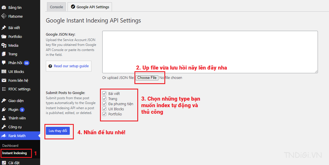 Cấu hình Index API vào plugin website