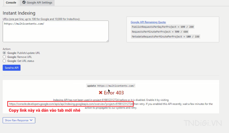 Fix lỗi Eror - lỗi này do mình chưa enable API trong Console Cloud Google