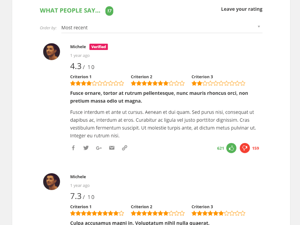 Plugin Reviewer cho phép chèn hộp đánh giá và bảng so sánh vào bài post, page và các loại bài viết tùy chỉnh.