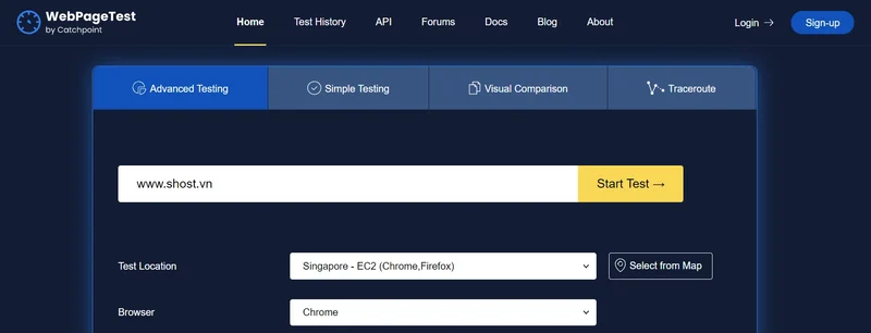 Nếu như Dotcom cung cấp được số liệu của 24 vị trí thì với Webpagetest con số này lên đến 44 địa điểm.
